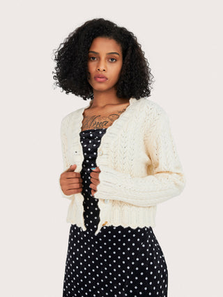 Ivory Fuzzy Wave Trim Cardigan