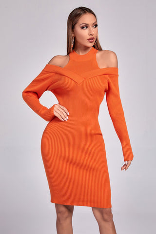 Izzy Long Sleeve Cutout Sweater Dress (M / Orange)