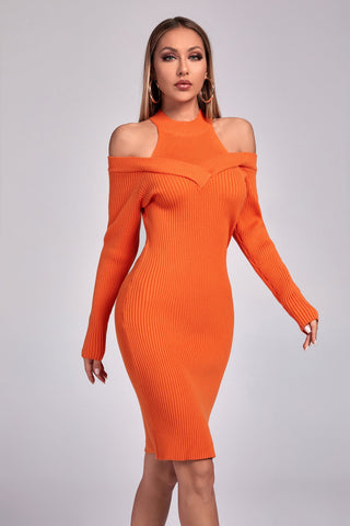 Izzy Long Sleeve Cutout Sweater Dress (S / Orange)