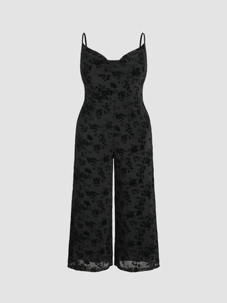 Jacquard Cowl Neck Floral Wide Leg Jumpsuit Curve & Plus