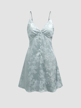 Jacquard Floral V-neck Mini Dress (XS / Baby Blue)