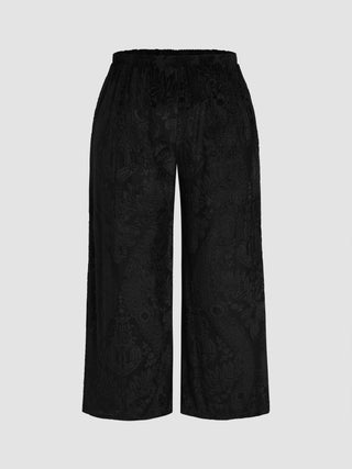 Jacquard High Waist Paisley Floral Wide Leg Trousers Curve & Plus