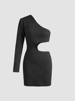 Jacquard Solid Asymmetrical Geometric Mini Dress