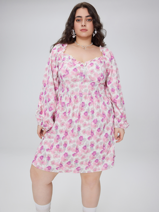 Jacquard Square Neck Floral Mini Dress Curve & Plus