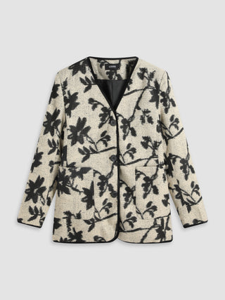 Jacquard V-neck Floral Button Blazer