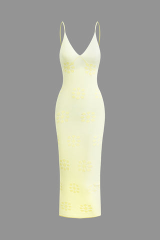 Jacquard V-neck Slip Maxi Dress (S / CREAM YELLOW)