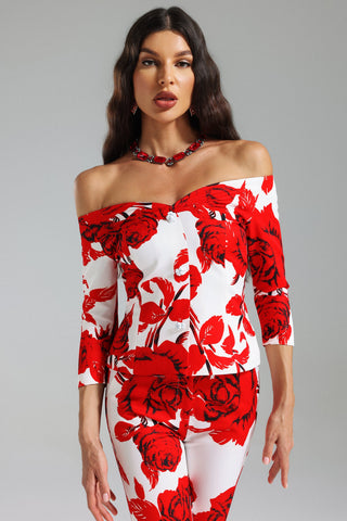 Jerlyn Flower Printed One Shoulder Set (M / Multi)