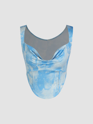 Jersey Cowl Neck Tie Dye Crop Top