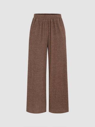 Jersey Elastic Waist Solid Wide Leg Trousers