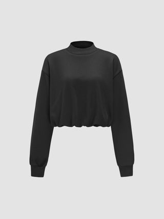 Jersey High Neck Solid Sweatshirt