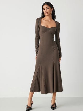 Jersey Sweetheart Neck Solid Split Maxi Dress