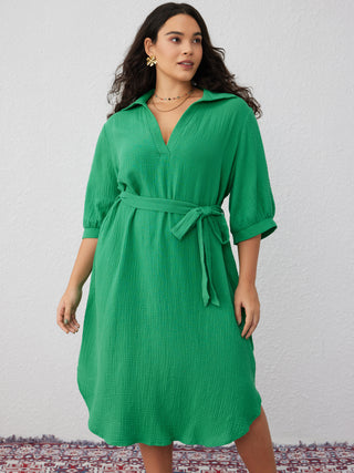 Jersey V-neck Knotted Midi Dress Curve & Plus (0XL / Green)