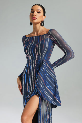 Juniper Sequins Slit Maxi Dress (M / Blue)