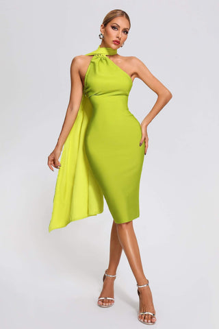 Kalic Halter Midi Bandage Dress (S / Green)