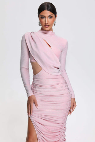 Kerlin Ruched Cutout Maxi Dress (M / Pink)