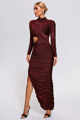 Kerlin Ruched Cutout Maxi Dress (S / Red)