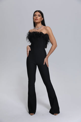 Kimivi Feather Bandage Jumpsuit (XL / Black)