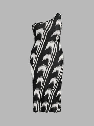 Knit Asymmetrical Neck Abstract Pattern Maxi Dress Curve & Plus