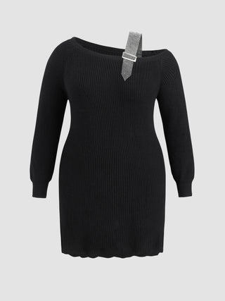 Knit Asymmetrical Neck Mini Dress Curve & Plus