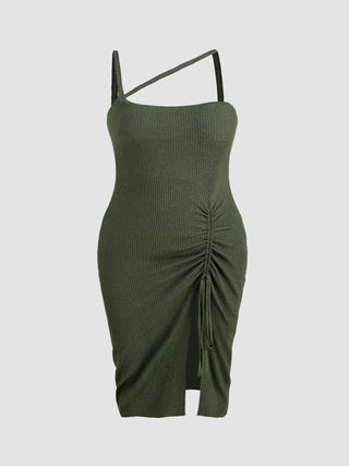 Knit Asymmetrical Ruched Midi Dress Curve & Plus