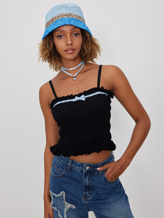 Knit Bowknot Ruffle Hem Crop Cami Top