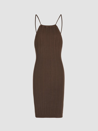 Knit Brown Sleeveless Bodycon Dress