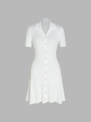 Knit Collar Button Up Short Dress