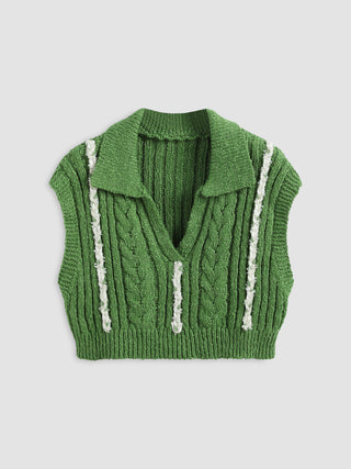 Knit Collar Striped Vest