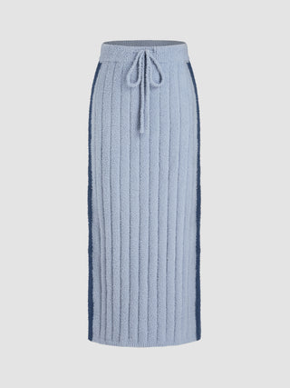 Knit Contrast Binding Elastic Waist Midi Skirt