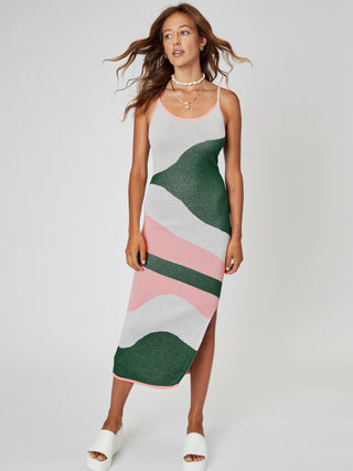 Knit Contrasting Slit Cami Dress (L / Multicolor)