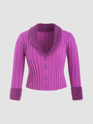 Knit Fuzzy V-neck Button Cardigan Curve & Plus