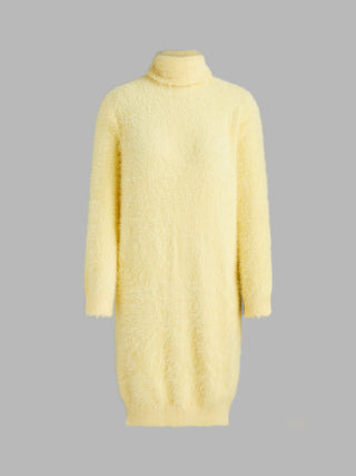 Knit High Neck Fuzzy Mini Dress