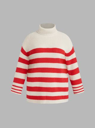 Knit High Neck Striped Long Sleeve Top Curve & Plus