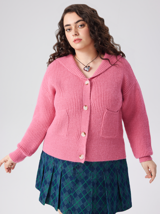 Knit Hooded Solid Pocket Cardigan Curve & Plus