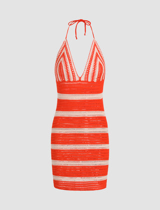 Knit Hot Chili Halter Mini Dress