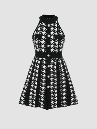 Knit Houndstooth Dresses (XL / Black)