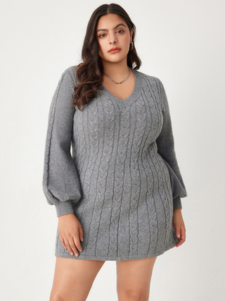 Knit Jacquard V-neck Mini Dress Curve & Plus