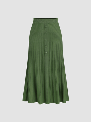 Knit Mid Waist Button Maxi Skirt Curve & Plus