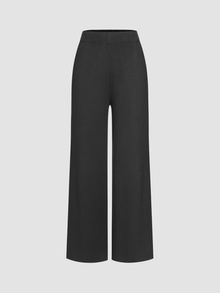 Knit Mid Waist Contrasting Binding Wide Leg Pants