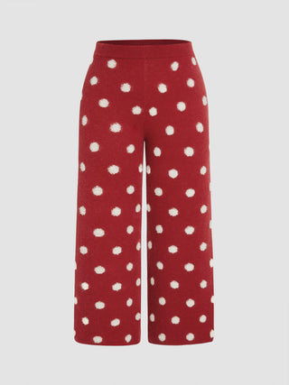 Knit Mid Waist Polka Dot Straight Leg Trousers Curve & Plus