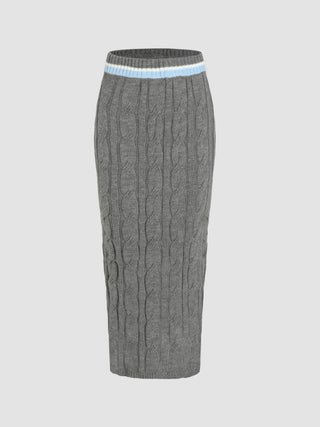 Knit Mid Waist Solid Split Maxi Skirt