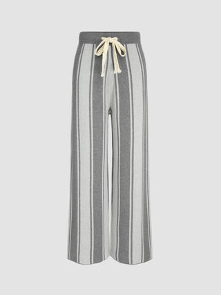 Knit Mid Waist Stripe Drawstring Wide Leg Trousers