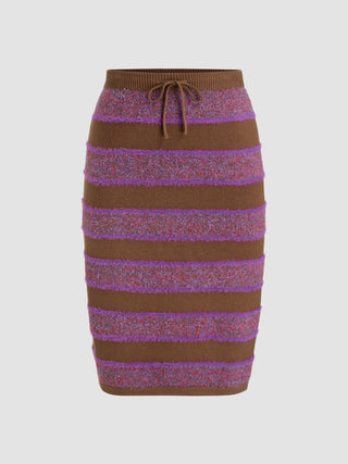 Knit Mid Waist Striped Midi Skirt Curve & Plus