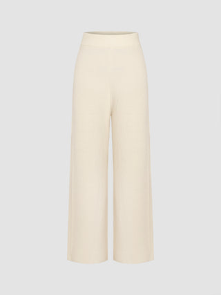 Knit Middle Waist Solid Wide Leg Trousers