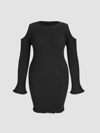 Knit Off-shoulder Solid Asymmetrical Mini Dress Curve & Plus