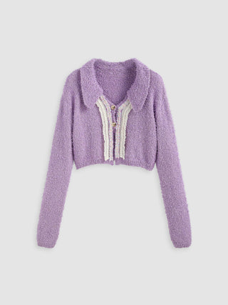 Knit Polo Solid Button Cardigan