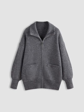 Knit Polo Zipper Pocket Cardigan