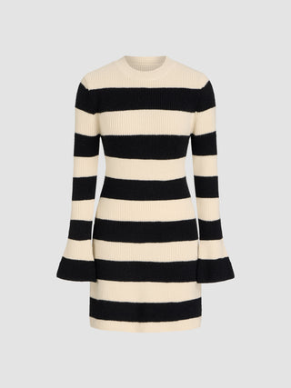 Knit Round Neck Stripe Mini Dress