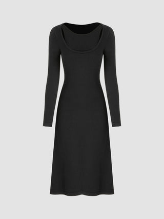 Knit Round Neckline Cut Out Midi Dress