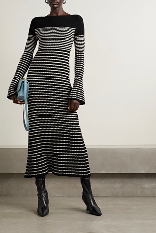 Knit Round Neckline Striped Long Sleeve Dress Curve & Plus